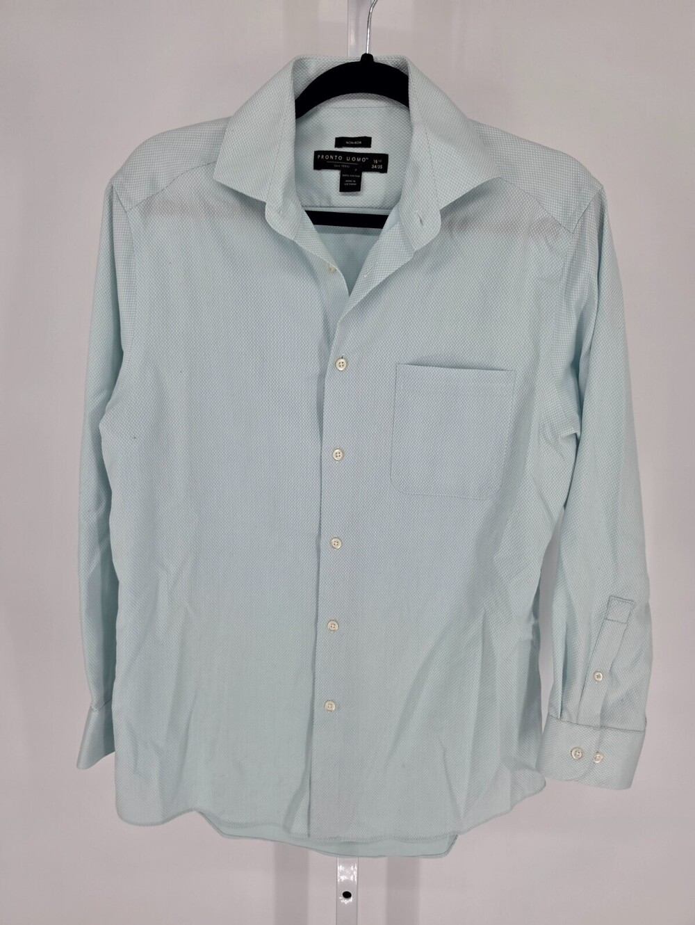 Pronto Uomo Mens Sz 15.5 34/35 Long Sleeve Button Up Dress Shirt Light Blue